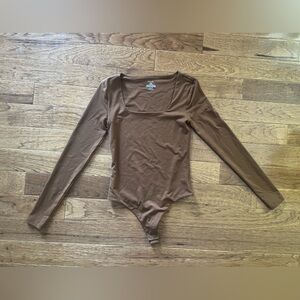 Nuuds Chocolate Brown Square Neck Long Sleeve Bodysuit Size XS